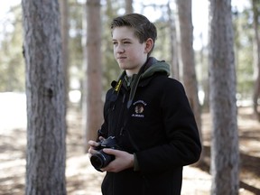 Matthew O'Halloran, 13, who is taking beginner photography classes, snapped some pictures in the park across from his grandfather's house in Nepean on April 8, 2017. O'Halloran is one of a growing number of Canadian children being diagnosed with inflammatory bowel disease. (David Kawai)