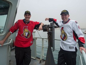 Two crewmen from HMSC Moncton in Dakar, Senegal, were rocking their Senators colours before Game 4.