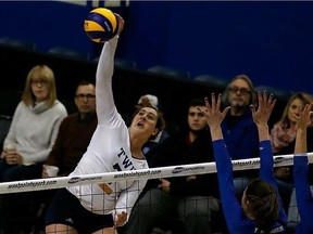 One of the top power hitters in U Sports women's volleyball, Ottawa's Sophie Carpentier was a key contributor to Trinity Western University winning one gold, one silver and two bronze medals in her five career national championships.
PHOTO CREDIT
Scott Stewart