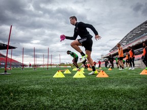 Fury FC players run through a conditioning drill during the team's practice session at TD Place stadium on Friday. Chris Donovan/Postmedia