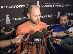 Ottawa Senator goaltender Craig Anderson speaks with the media at the Canadian Tire Centre on Friday, April 28,2017. 'You see (the empty seats) in warmup and right when the start of the game is, and then it’s just out of your mind,' he said Friday while discussing attendance at the CTC for Game 1 of a series with the Rangers.