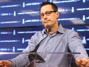 Ottawa Senators head coach Guy Boucher talks to the media on Thursday following the team's Game 1 loss at the CTC the night before.