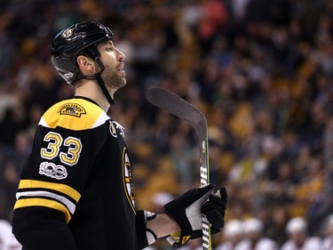 BOSTON, MA - APRIL 23:  Zdeno Chara #33 of the Boston Bruins looks on during the second period against the Ottawa Senators of Game Six of the Eastern Conference First Round during the 2017 NHL Stanley Cup Playoffs at TD Garden on April 23, 2017 in Boston, Massachusetts.