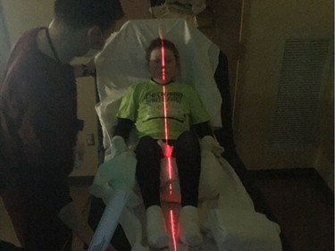Jonathan Pitre undergoes full-body radiation at the University of Minnesota Masonic Children's Hospital.