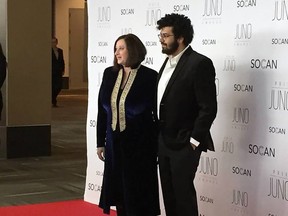 Renee Rosnes and her son Dylan Drummond on the JUNOS red carpet in Ottawa, April 1, 2017.