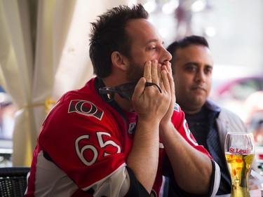 Ron Major couldn't hold back his emotions as Boston scored in the first period while watching the game at St. Louis Bar and Grill on Elgin along Sens Mile Sunday April 23, 2017.   Ashley Fraser/Postmedia