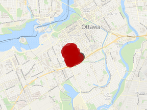 Hydro Ottawa outage map as of early evening on April 7, 2017.