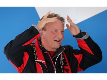 Ottawa Senators owner Eugene Melnyk after talking on the radio in the Red Zone outside the Canadian Tire Centre in Ottawa on Saturday, April 15, 2017.