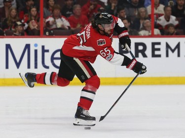 Ottawa Senators Erik Karlsson breaks a stick during second period action Saturday. The Ottawa Senators took on the Boston Bruins at the Canadian Tire Centre in game two of their matchup in the NHL Eastern Conference playoffs on Saturday afternoon. Tony Caldwell