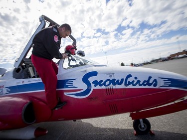Snowbird 11 Co-ordinator: Captain Paul Faulkner after he took Postmedia photographer for a flight Saturday April 29, 2017. The Snowbirds are in the Ottawa Gatineau region for the Aero150 air show being held at the Gatineau Ottawa Executive Airport.  Ashley Fraser/Postmedia