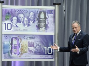Governor of the Bank of Canada Stephen Poloz speaks after unveiling of the Canada 150 commemorative bank note, in Ottawa on Friday, April 7, 2017.