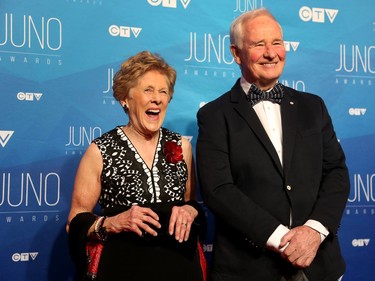 Their Excellencies Governor General David and Sharon Johnston having fun as musical talent take to the red carpet at the Juno Awards held on Sunday at the Canadian Tire Centre.