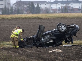 Two men died Saturday afternoon in a single vehicle crash along Baseline Road between Merivale Road and Fisher Avenue.