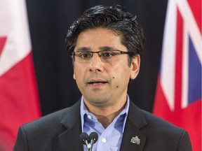 Yasir Naqvi, MPP for Ottawa Centre and Attorney General of Ontario, responds to the recommendations in the independent review of Ontario's police oversight system during a press conference at the Hintonburg Community Centre on Friday April 7,2017.