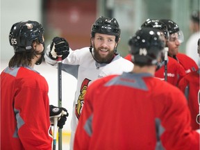 Zack Smith is all smiles as the Senators practise at the Bell Sensplex on Friday. Smith was credited with four hits during Game 1 on Wednesday.  Wayne Cuddington/Postmedia