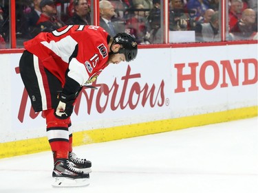 Zack Smith of the Ottawa Senators shows his disappointment after failing to score.