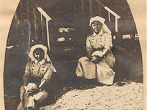 Laura Gamble (right) and a colleague are shown during the First World War. Laura Gamble enlisted in the Canadian Army Medical Corps in 1915. She was a nurse at the Toronto General Hospital. (Library and Archives Canada MG30-E510)