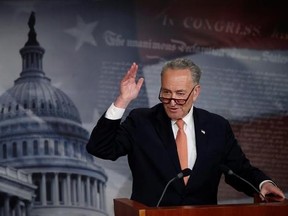In this Thursday, April 27, 2017, photo, Senate Minority Leader Chuck Schumer, of N.Y., speaks to reporters during a news conference on Capitol Hill in Washington. Schumer says the $1 trillion plan funding the government through September is a &ampquot;good agreement for the American people, and takes the threat of a government shutdown off the table.&ampquot; (AP Photo/Manuel Balce Ceneta)