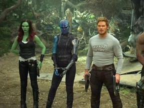 FILE - This image released by Disney-Marvel shows Zoe Saldana, from left, Karen Gillan, Chris Pratt, Dave Bautista and Rocket, voiced by Bradley Cooper, in a scene from, &ampquot;Guardians Of The Galaxy Vol. 2.&ampquot; ‚ÄúGuardians of the Galaxy Vol. 2‚Äù has rocketed to a $17 million opening night, beating out early showings of the first film. Disney reported the sales estimate for Thursday night, May 4, 2017, preview screenings on Friday morning. The sequel‚Äôs Thursday night earnings are the biggest of the