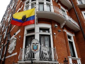 The Ecuadorian national flag flies outside the Ecuadorian embassy in London, Friday May 19, 2017. Sweden&#039;s top prosecutor says she is dropping an investigation into a rape claim against WikiLeaks founder Julian Assange after almost seven years. Assange took refuge in Ecuador&#039;s embassy in London in 2012 to escape extradition to Sweden to answer questions about sex-crime allegations from two women. (AP Photo/Frank Augstein)
