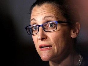 Minister of Foreign Affairs Chrystia Freeland talks to reporters about NAFTA outside the House of Commons on Parliament Hill, in Ottawa, Thursday, May 18, 2017. Freeland says the world wants Canada to trumpet tolerance and diversity. That&#039;s her plan for what is being billed as a major foreign policy speech early next month. THE CANADIAN PRESS/Fred Chartrand