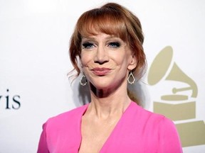 FILE - In this Feb. 11, 2017 file photo, comedian Kathy Griffin attends the Clive Davis and The Recording Academy Pre-Grammy Gala in Beverly Hills, Calif. Griffin says she knew her new photo shoot with photographer Tyler Shields would ‚Äúmake noise.‚Äù She appears in a photo posted online Tuesday, May 30, 2017, holding what looks like President Donald Trump‚Äôs bloody, severed head. Many on Twitter called for the comedian to be jailed. Griffin told photographer Shields in a video on his Twitter