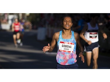 Amane Gobena was the fourth woman to finish the 10K.