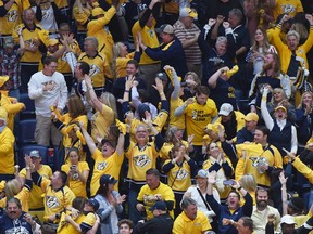 Fans look on in Game Six of the Western Conference Final between the Nashville Predators and the Anaheim Ducks during the 2017 Stanley Cup Playoffs at Bridgestone Arena on May 22, 2017 in Nashville, Tennessee.