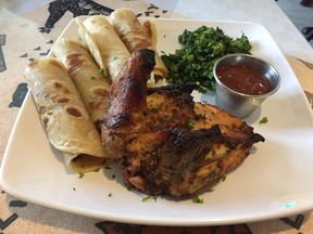 Barbecue chicken with chapati at Jambo Restaurant