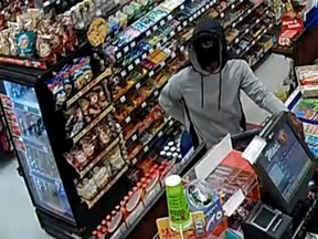 Suspect in an April 12 robbery at a Castlefrank Road convenience store robbery.
