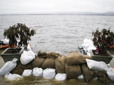 Constance Bay has been hit with major flooding May 6, 2017. This sandbag wall is normally over 6 feet above where the water level of the Ottawa River would normally be.