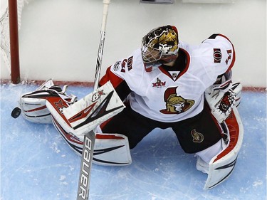 Ottawa Senators goalie Craig Anderson (41) makes a kick save.