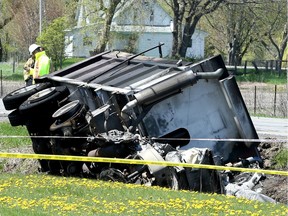 Fatal accident involving a car and a dump truck  on Mitch Owens Road near Bowesville Road in front of Emerald Links Golf and Country Club near Manotick Monday.