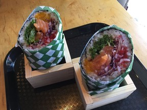 Salmon sushi burrito at Burrito Sensei