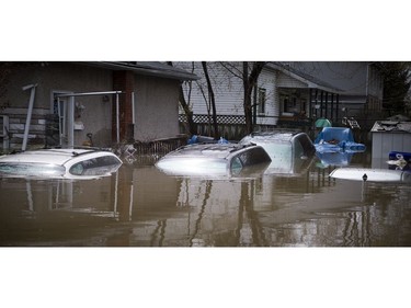 Heavy flooding in the Gatineau area has cars submerged Sunday May 7, 2017.