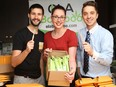 From left: Jean-Philippe Bergeron, Vicky Jodry and Simon Pierre Ouellette sell an eco-friendly toothbrush