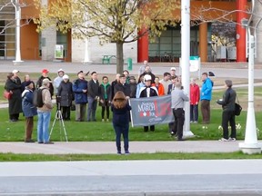 A YouTube screen grab of the National March for Life flag outside city hall.