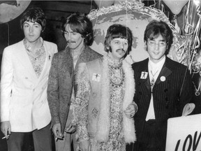 In this June 24, 1967 file photo, The Beatles, from left, Paul McCartney, George Harrison, Ringo Starr and John Lennon, appear at EMI Studios in London. Half a century after the Beatles' psychedelic landmark, "Sgt. Pepper's Lonely Hearts Club Band" album, Dan Gamble remembers the significance it had for him and his best friend, Greg.
