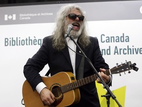 Canadian rock legend, rock singer, songwriter and guitarist from Montreal Michel Pagliaro performs at Library and Archives after he donated his personal archives.