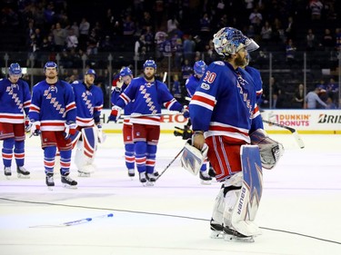 NEW YORK, NY - MAY 09:  Henrik Lundqvist #30 of the New York Rangers reacts after losing to the Ottawa Senators with a score of 4 to 2 in Game Six of the Eastern Conference Second Round during the 2017 NHL Stanley Cup Playoffs at Madison Square Garden on May 9, 2017 in New York City.