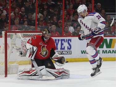 Ottawa Senators goalie Craig Anderson makes a glove save against the New York Rangers during the second period.