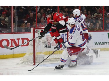 The Ottawa Senators' Bobby Ryan jumps past the net during the third.