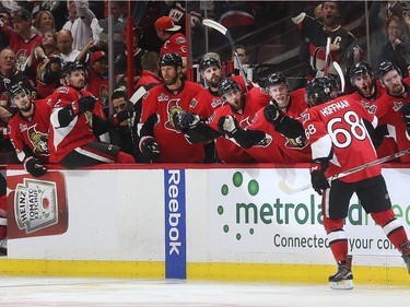 The Ottawa Senators taking on the Pittsburgh Penguins during game six of the eastern conference finals at the Canadian Tire Centre in Ottawa Tuesday May 23, 2017. Ottawa Senators Mike Hoffman scores on Penguins goalie Matthew Murray during third period action Tuesday night in Ottawa. The Senators defeated the Penguins 2-1. Tony Caldwell