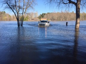 Presqui'le, an island about a half hour east of Rockland, is cut off because of the flooding.