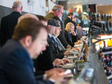 Reporters in the Brian 'Smitty' Smith press box at the Canadian Tire Centre before Game 4.