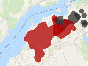 Area of power outage after a traffic accident, May 23, 2017