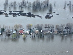 An aerial view of Gatineau and the Ottawa River hit by heavy flooding.