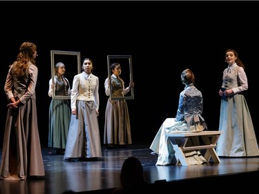 Students perform an excerpt from Blue Stockings, Elmwood School, during the annual Cappies Gala awards, held at the National Arts Centre, on May 28, 2017, in Ottawa, Ont.