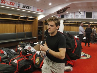 The Ottawa Senators' Chris Wideman leaves the dressing room after clearing out his locker at the Canadian Tire Centre.