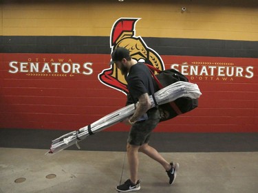 The Ottawa Senators' Fredrik Claesson leaves the dressing room after clearing out his locker at the Canadian Tire Centre.